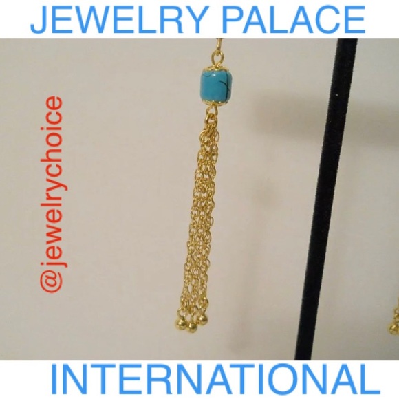 🆕14K Gold Filled Turquoise Triple Long Chain Earrings. - Picture 2 of 9